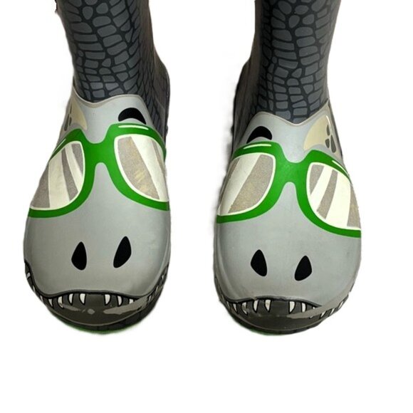 Western Chief Jurassic Jake Dinosaur Rain Boots Youth Size 1 Charcoal Green - Picture 7 of 16